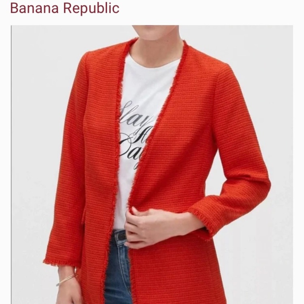 BANANA REPUBLIC Factory Tweed Red Boucle Jacket/Blazer